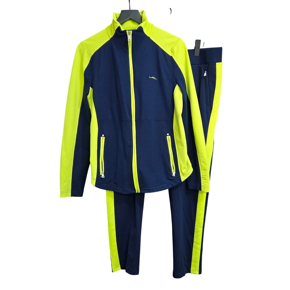 Lauren Ralph Lauren Active Navy Neon Green Tracksuit Set Jacket Pants XL